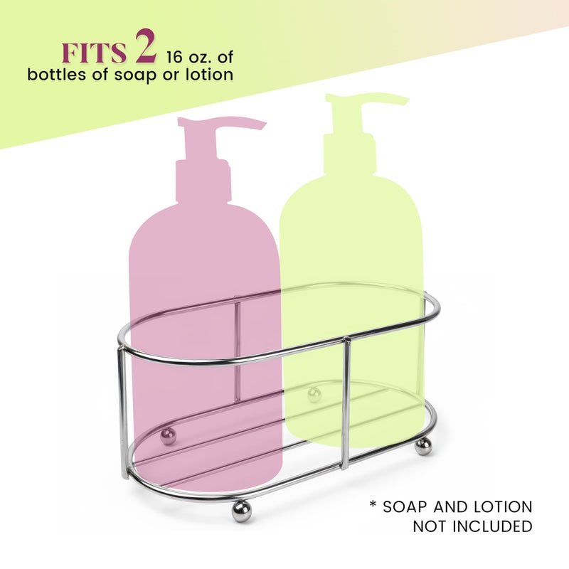 Jolitee Vintage Soap and Hand Lotion Caddy, Farmhouse Soap Dispenser Set (Silver) - Image 3